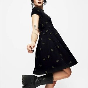 Disturbia Osmunda Fern Embroidered Mini Skater Dress Size 8 EUC Black Green